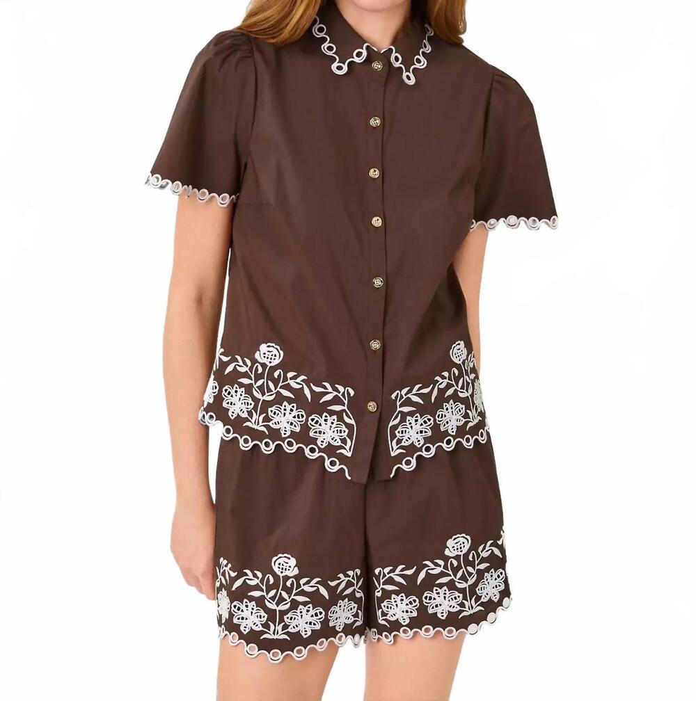 NEW LILLY PULITZER rikki short sleeve embroidered top in coco beach